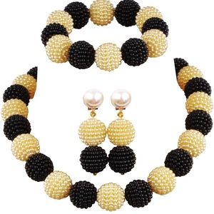 Beads Jewelry Set Women Simulated Pearl Necklace and Earrings